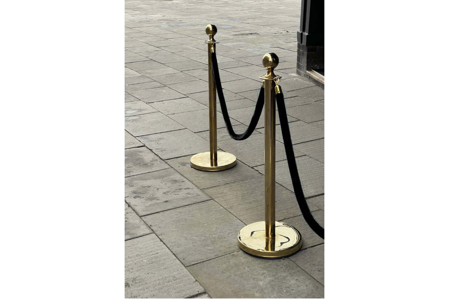 Gold Brass Crowd Control Stanchions Set Rental - Black Velvet Rope