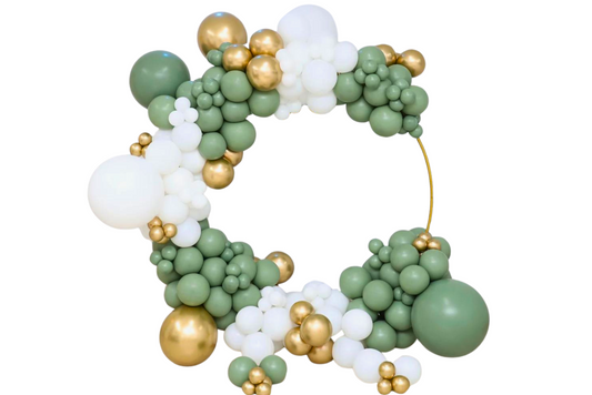 Balloon Circle Arch Hoop Rental - Green, White & Gold