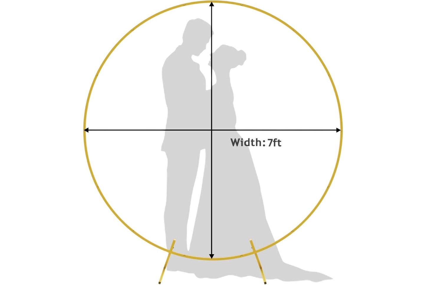 Silhouette of a couple with dimensions indicating a width of a 7 feet circle arch
