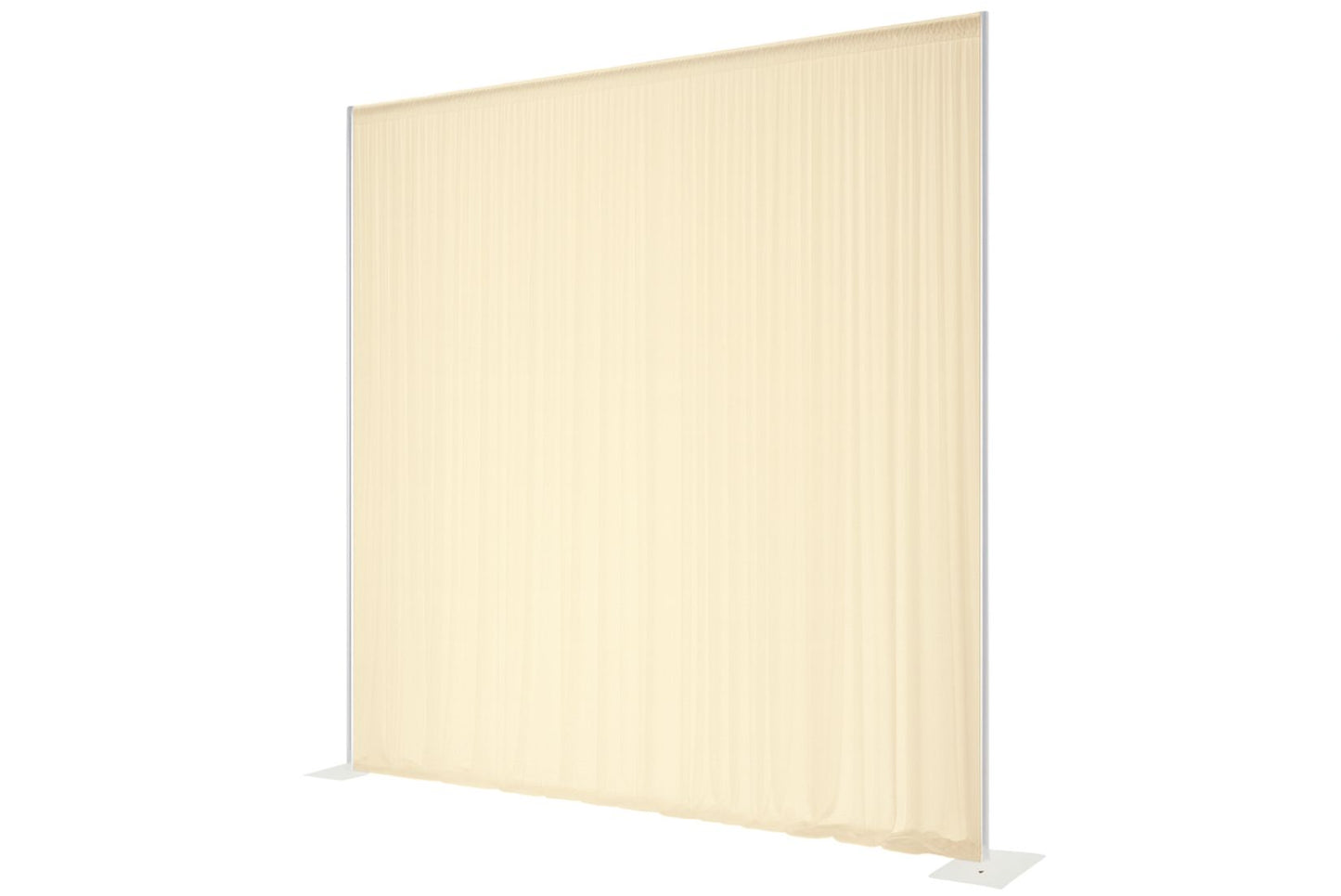Beige off white drape panels on pipe and drape stand.