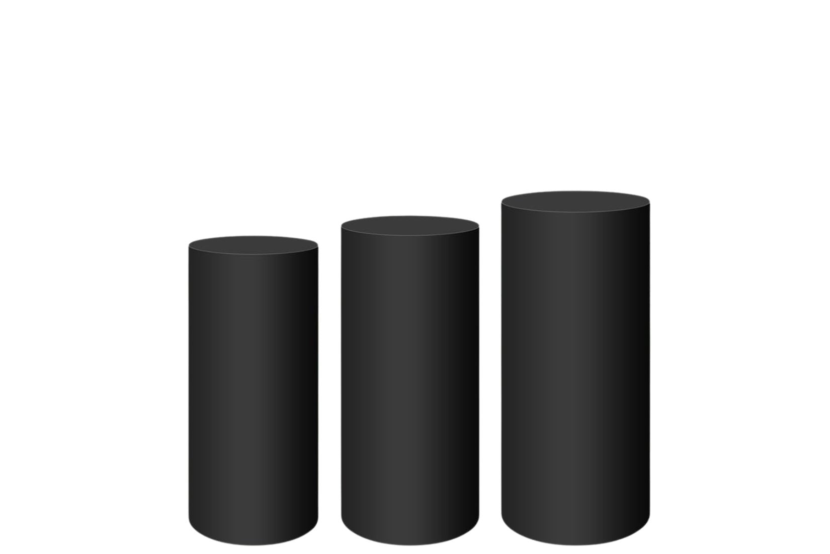 Three black cake cylinders for any occasion