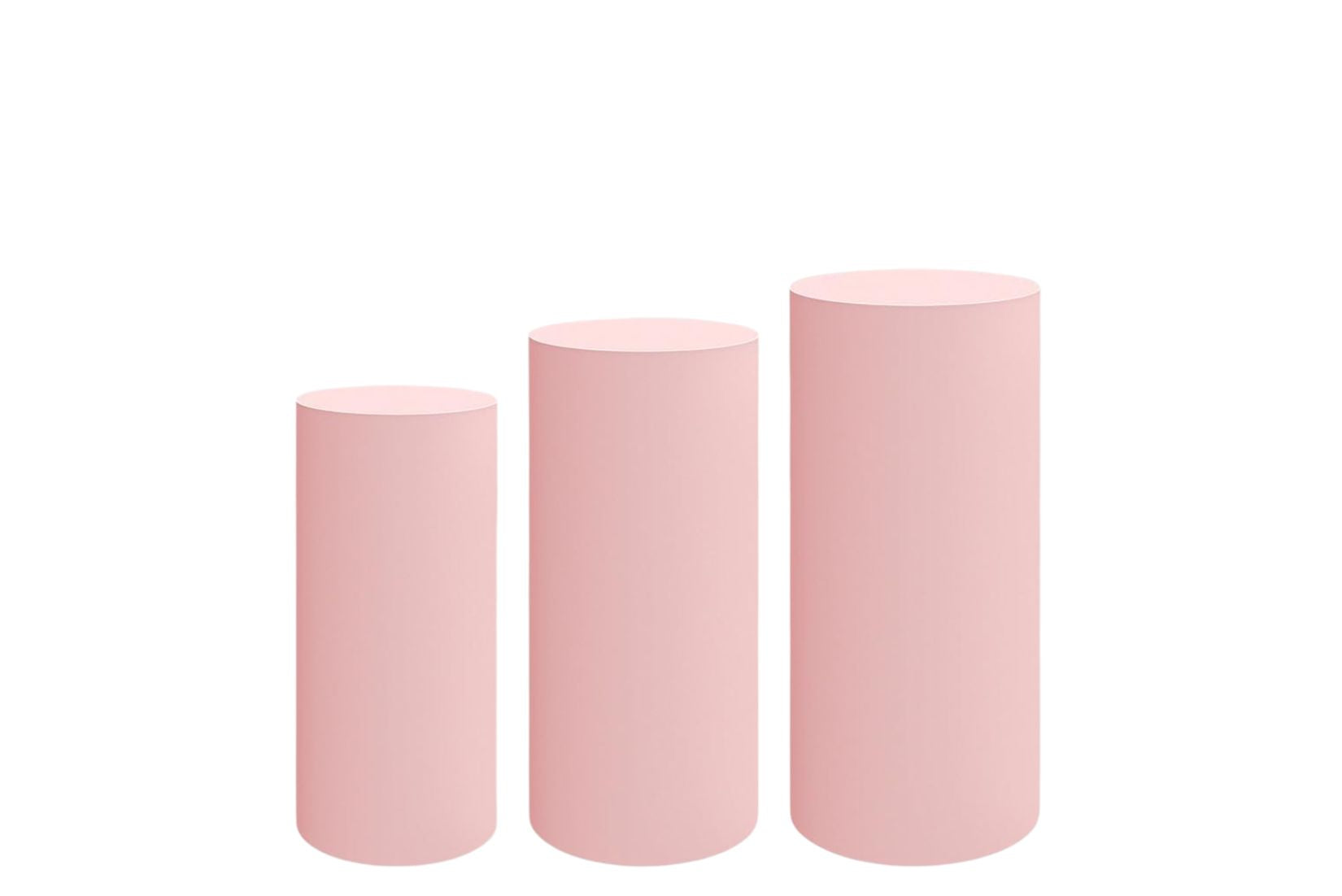 Three pink cake cylinder pedestals of different sizes for any occasions
