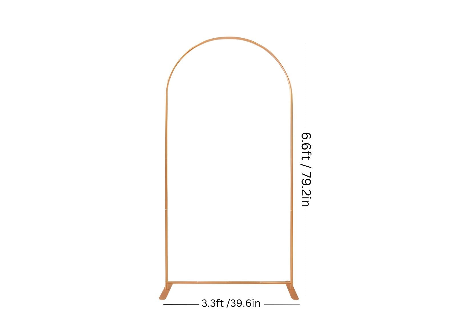 Gold arch-shaped stand with dimensions on a white background