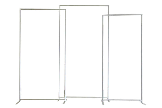 Silver 3 piece rectangle arch frames on a white background.