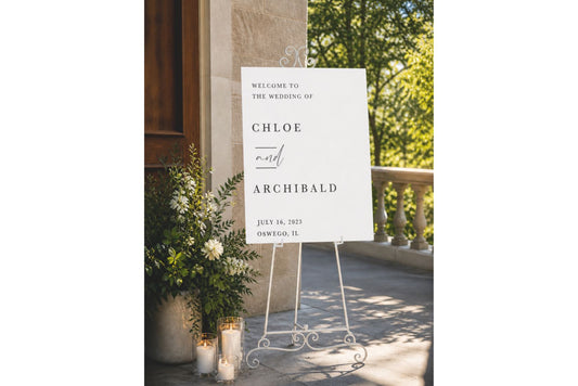 Welcome wedding sign on white easel