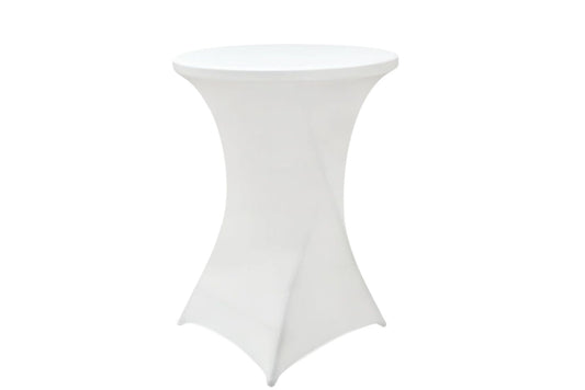 White fitted tablecloth on a pub table rental on a white background