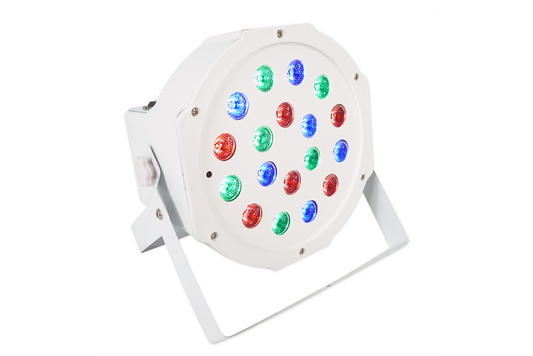 Colorful LED light fixture in white on a white background