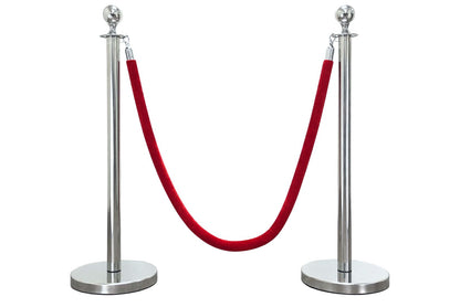 Chrome crowd control stanchion with red velvet rope