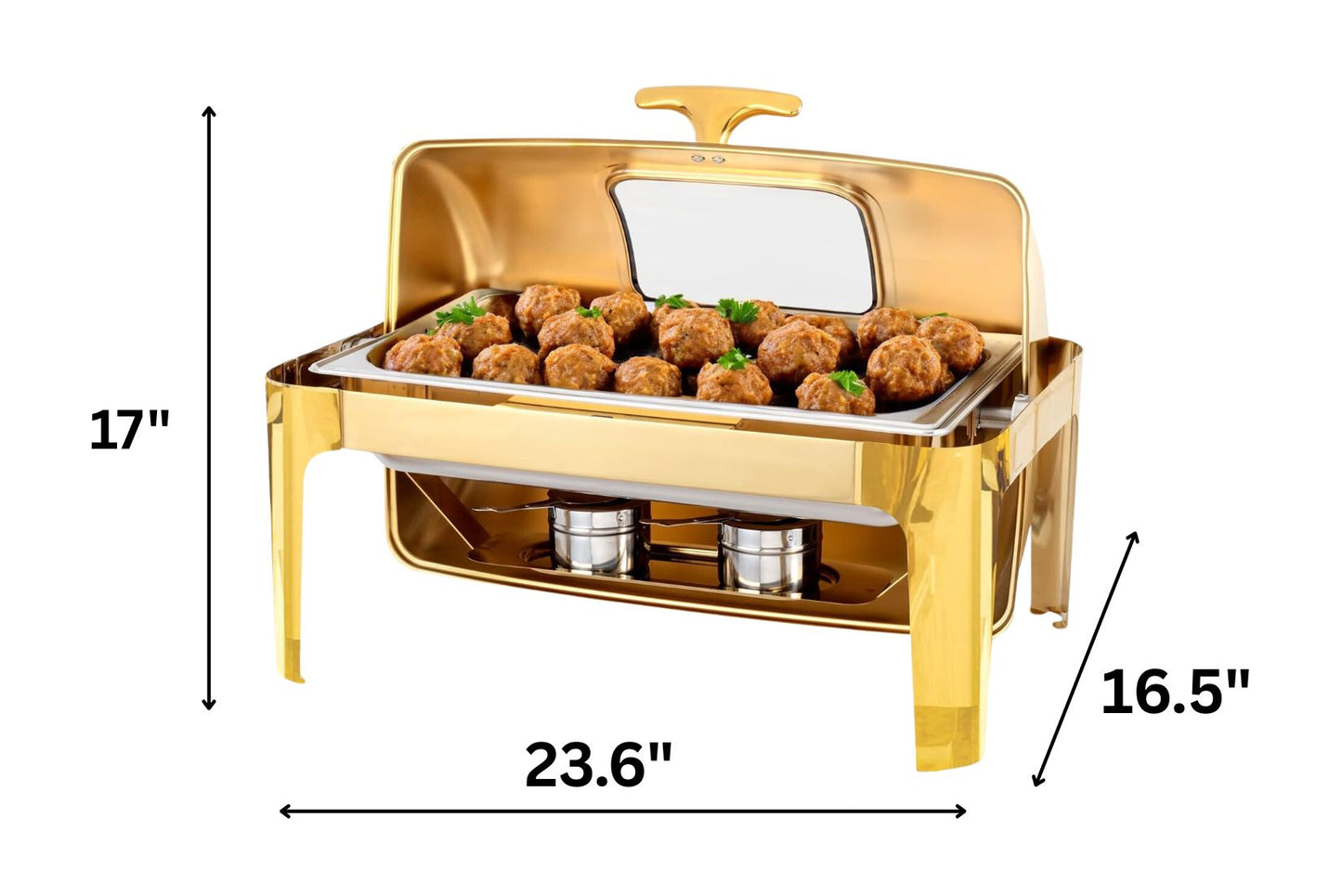 Chafing Dish Roll Back Sterno Rental - Gold