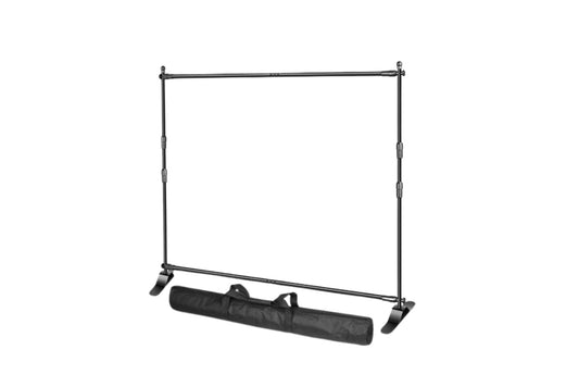 Black adjustable photo studio stand with carrying bag on a white background
