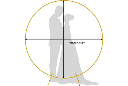 Silhouette of a couple with a circular measurement indicating a width of 5 feet.
