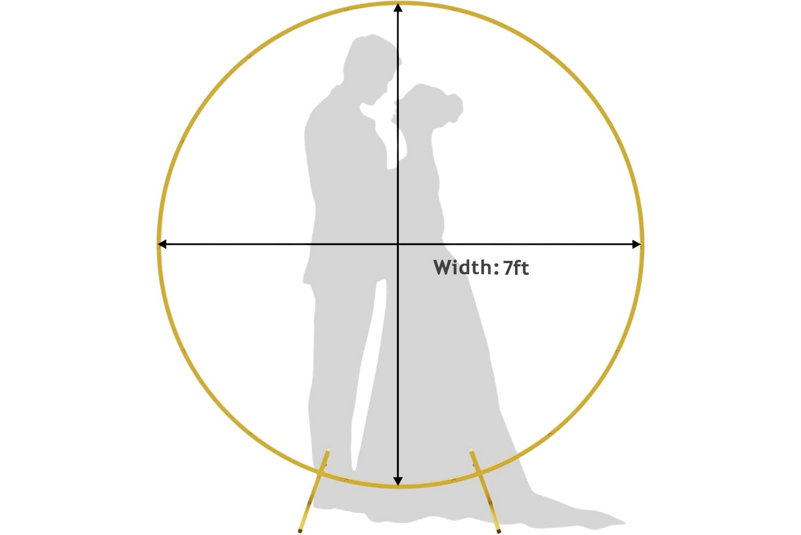 Silhouette of a couple with dimensions indicating a width of a 7 feet circle arch