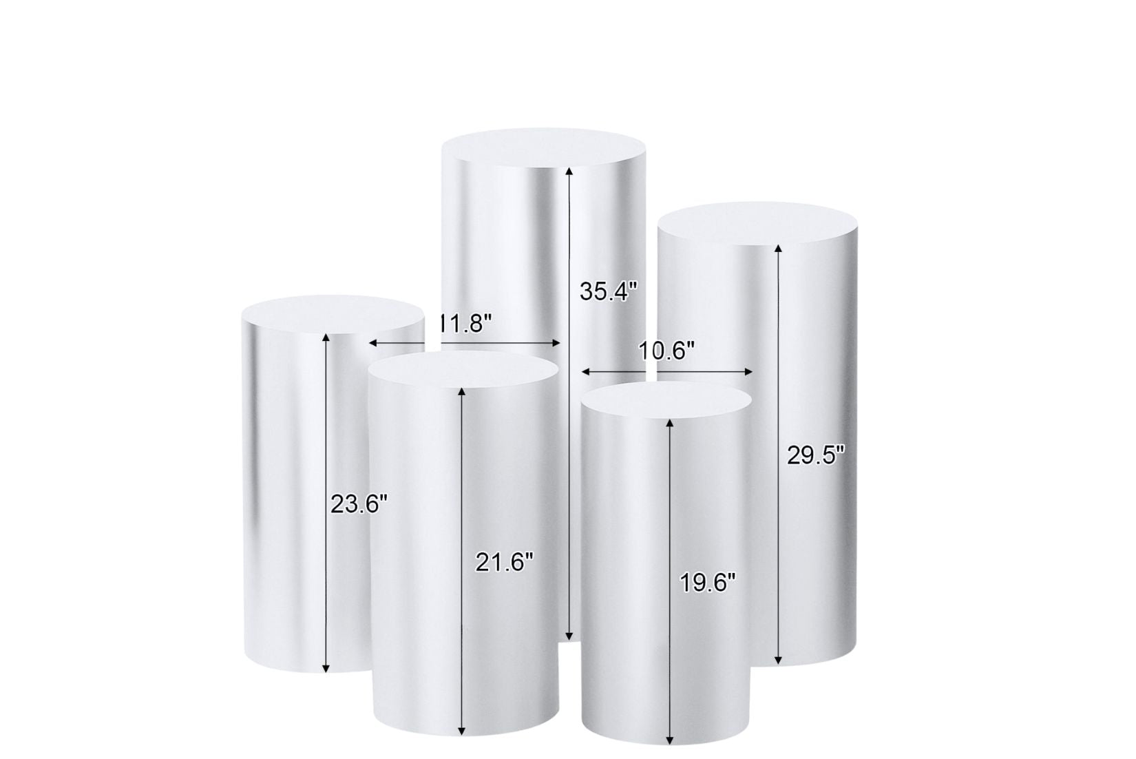 Set of silver dessert cylinders with measurements 