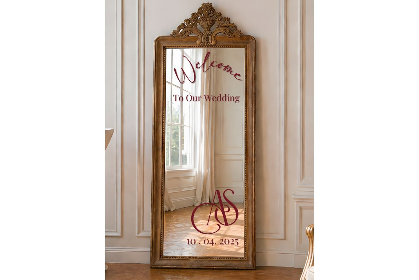 Rentable welcome selfie mirror sign for special events.