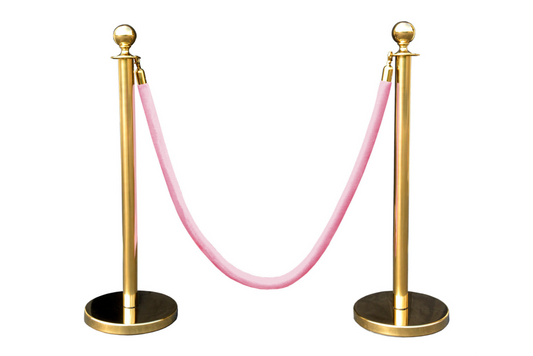 Gold Brass Crowd Control Stanchions Set Rental - Pink Velvet Rope