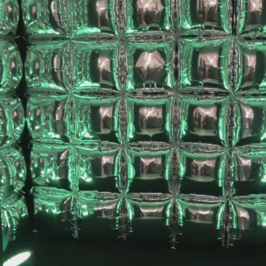 Video of reflective mirror balloon photo booth cube with neon party lights