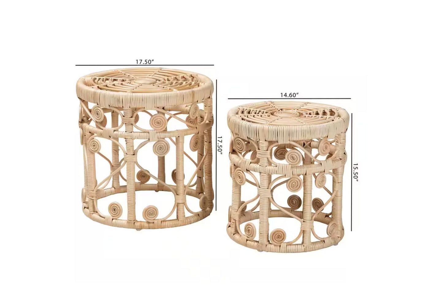 Rattan end table set sizes for Throne Rattan chair.