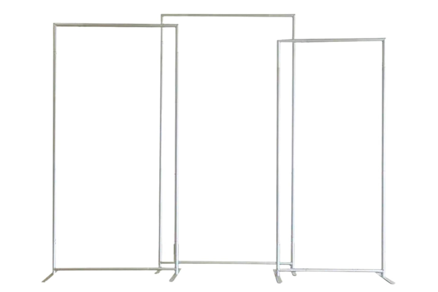 Silver 3 piece rectangle arch frames on a white background.