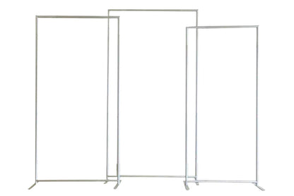 Silver 3 piece rectangle arch frames on a white background.