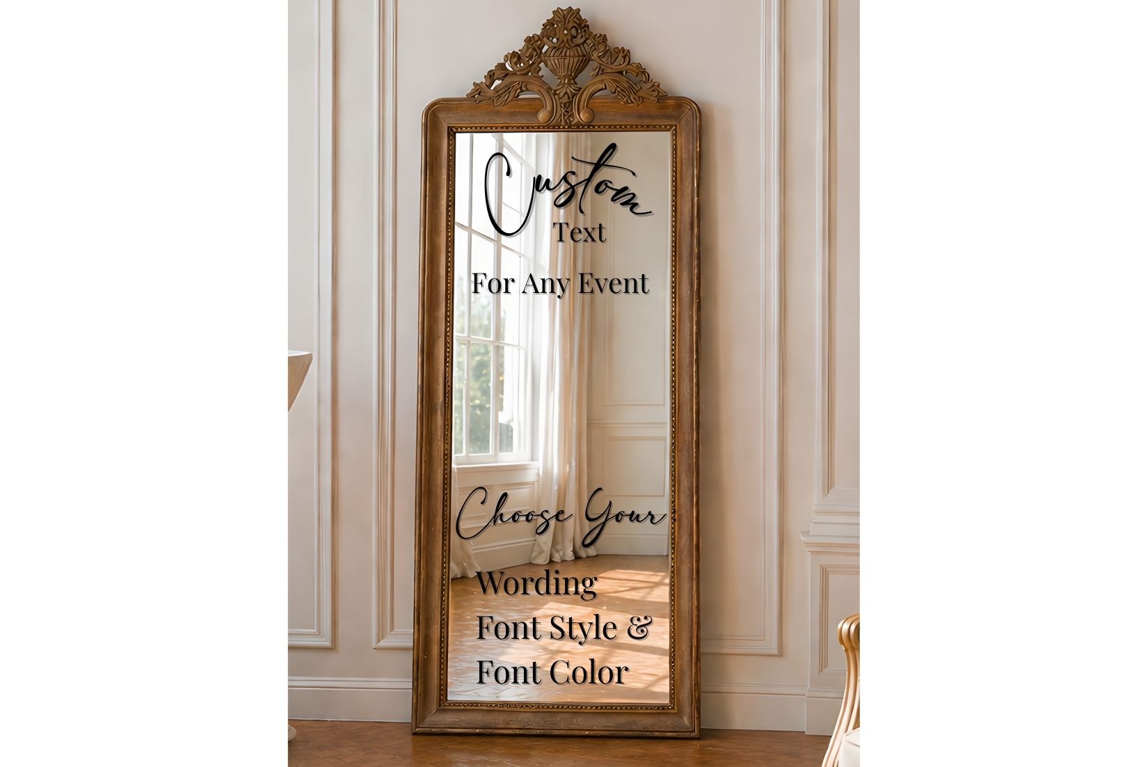 Ornate elegant floor length mirror for selfies